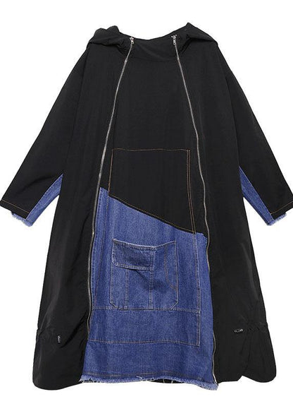 Italian Hooded Zippered Cotton Drawstring Quilting Clothes Runway Black a Line Dress