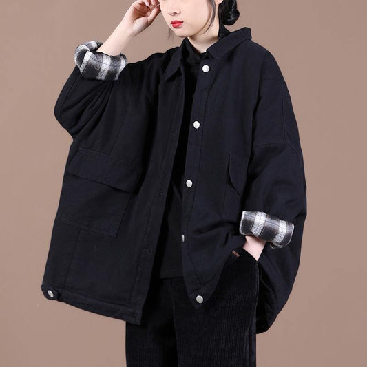 Italian Lapel Button Down Fine Spring Coats Black Loose Outwears
