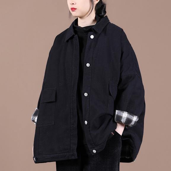 Italian Lapel Button Down Fine Spring Coats Black Loose Outwears
