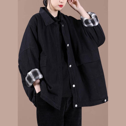 Italian Lapel Button Down Fine Spring Coats Black Loose Outwears