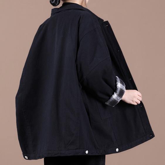 Italian Lapel Button Down Fine Spring Coats Black Loose Outwears