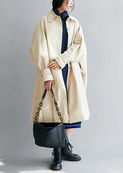 Italian Lapel Pockets Fall Coat for Woman Beige Short Outwear