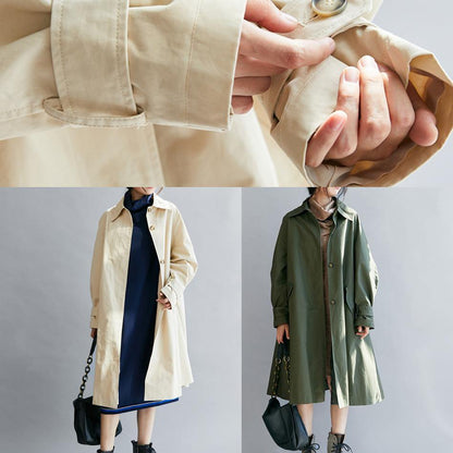 Italian Lapel Pockets Fall Coat for Woman Beige Short Outwear
