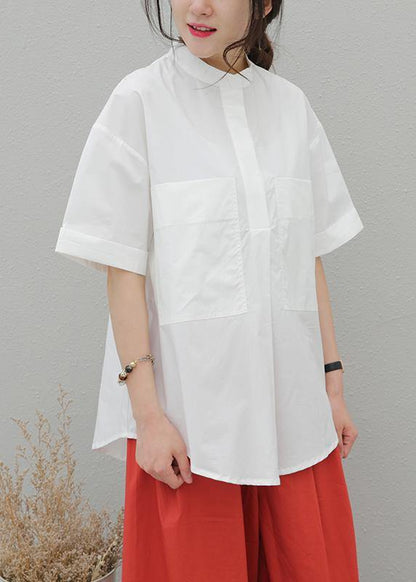 Italian Lapel Pockets Cotton Tunic Outfits White Shirt