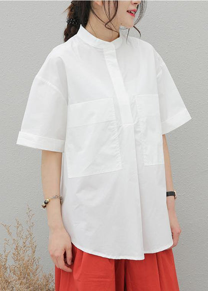 Italian Lapel Pockets Cotton Tunic Outfits White Shirt