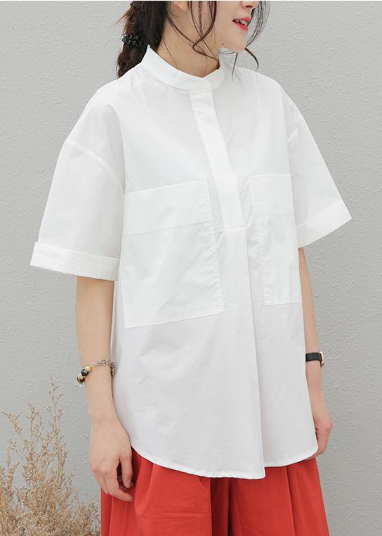 Italian Lapel Pockets Cotton Tunic Outfits White Shirt