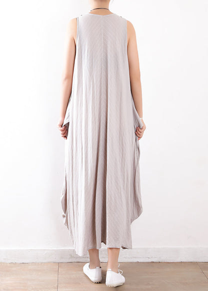 Italian Light Gray Cotton Dresses Soft Surroundings Fabrics Sleeveless Long Summer Dress