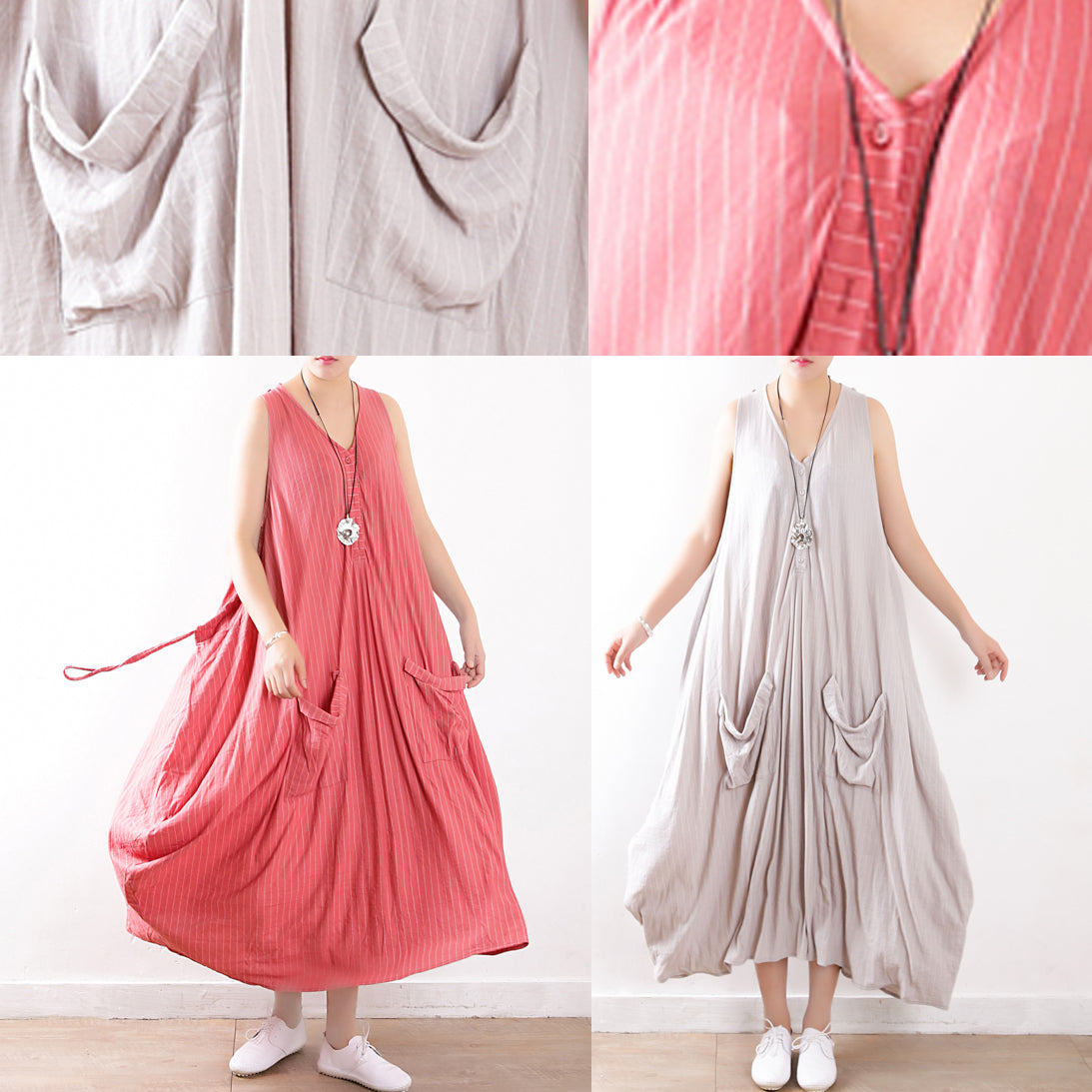 Italian Light Gray Cotton Dresses Soft Surroundings Fabrics Sleeveless Long Summer Dress