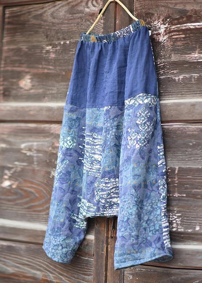 Italian Linen Trousers Printed Low Crotch Harem Pants