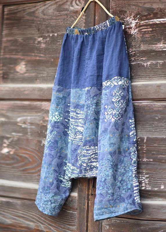 Italian Linen Trousers Printed Low Crotch Harem Pants