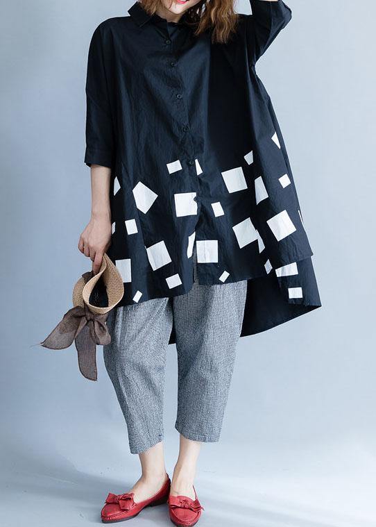 Italian Low High Design Cotton Clothes Cotton Black Prints Blouses Summer