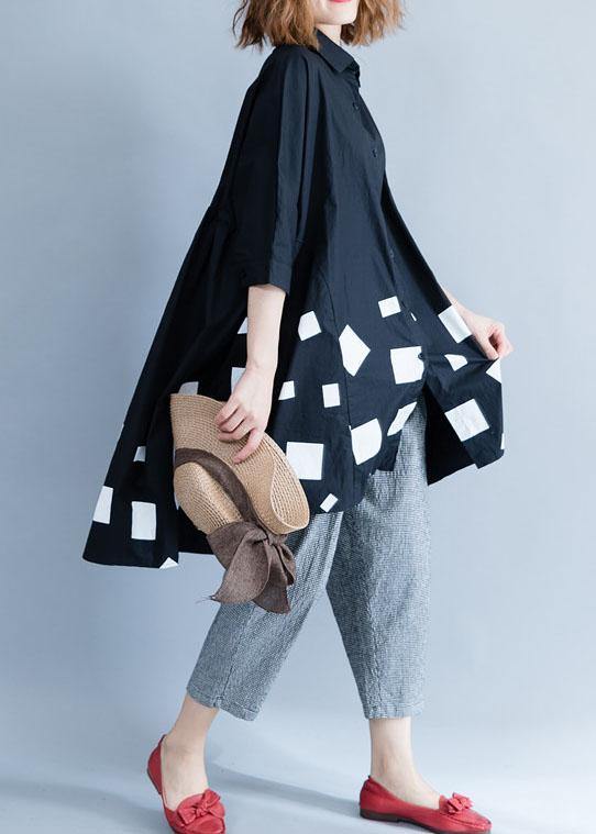 Italian Low High Design Cotton Clothes Cotton Black Prints Blouses Summer