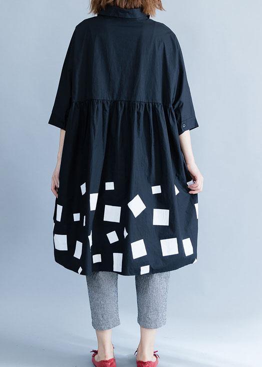 Italian Low High Design Cotton Clothes Cotton Black Prints Blouses Summer