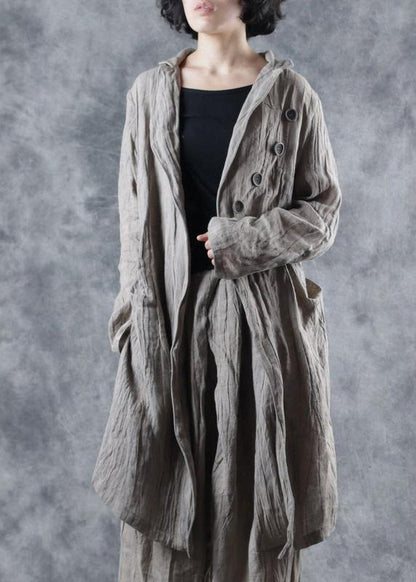 Italian Nude Linen Blouse Lapel Collar Cotton Long Sleeve Coats