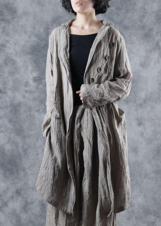 Italian Nude Linen Blouse Lapel Collar Cotton Long Sleeve Coats