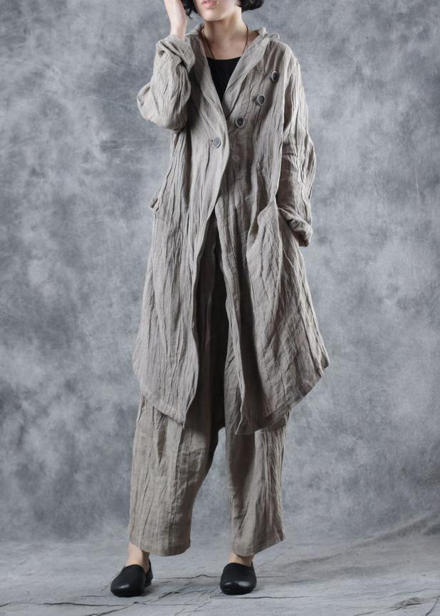 Italian Nude Linen Blouse Lapel Collar Cotton Long Sleeve Coats