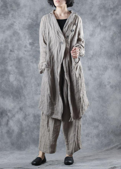 Italian Nude Linen Blouse Lapel Collar Cotton Long Sleeve Coats