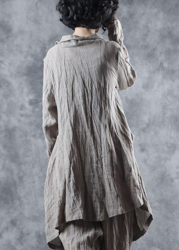 Italian Nude Linen Blouse Lapel Collar Cotton Long Sleeve Coats