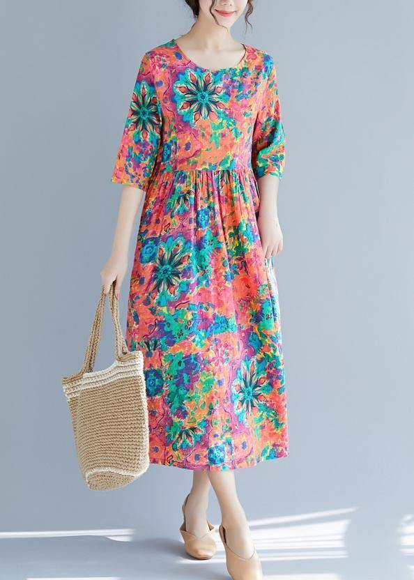 Italian O Neck Half Sleeve Cotton Tunics for Metropolitan Museum Fabrics Red Print Dress Summer