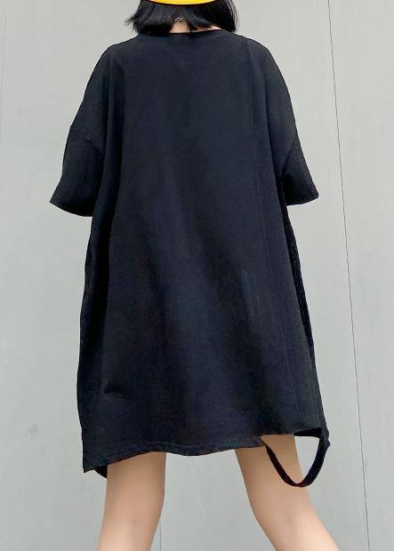 Italian O Neck Hole Cotton Summer Quilting Dresses Catwalk Black Dresses