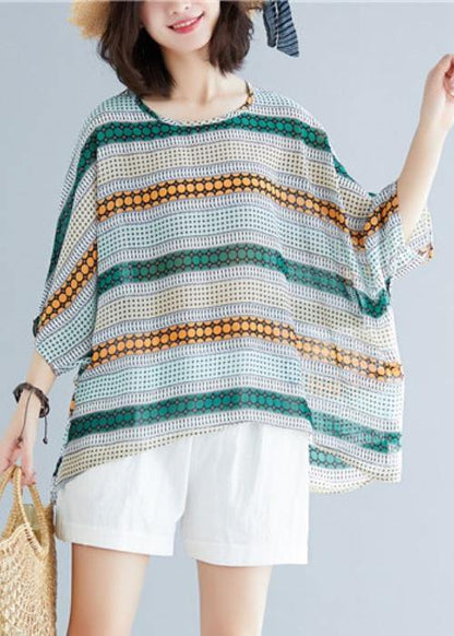 Italian O Neck Baggy Chiffon Clothes Striped Loose Blouses