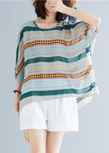 Italian O Neck Baggy Chiffon Clothes Striped Loose Blouses