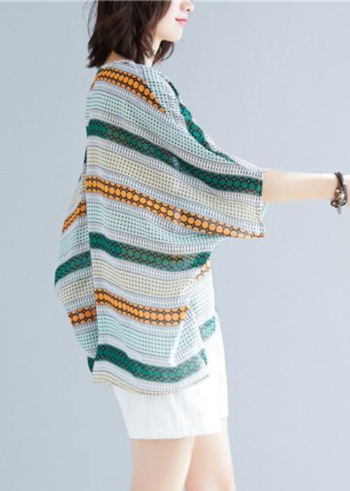 Italian O Neck Baggy Chiffon Clothes Striped Loose Blouses