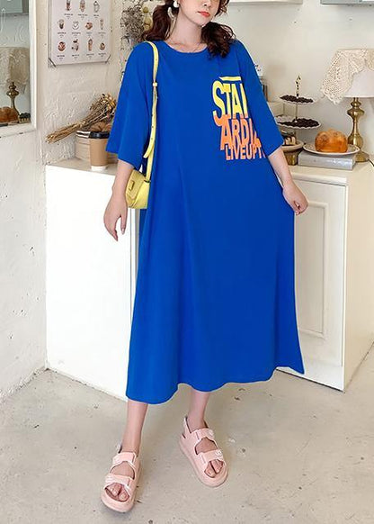 Italian O Neck Baggy Quilting Dresses Work Outfits Blue Letter Dresses