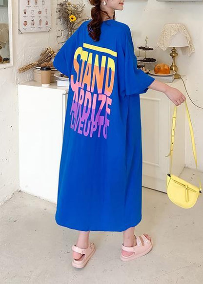 Italian O Neck Baggy Quilting Dresses Work Outfits Blue Letter Dresses