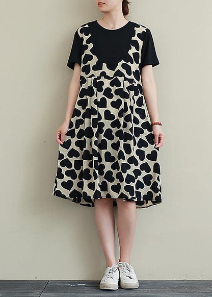 Italian O Neck Patchwork Tunics Catwalk Black Heart Print Dress