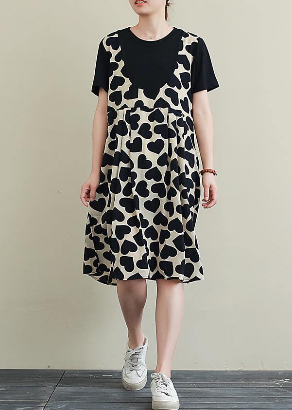 Italian O Neck Patchwork Tunics Catwalk Black Heart Print Dress