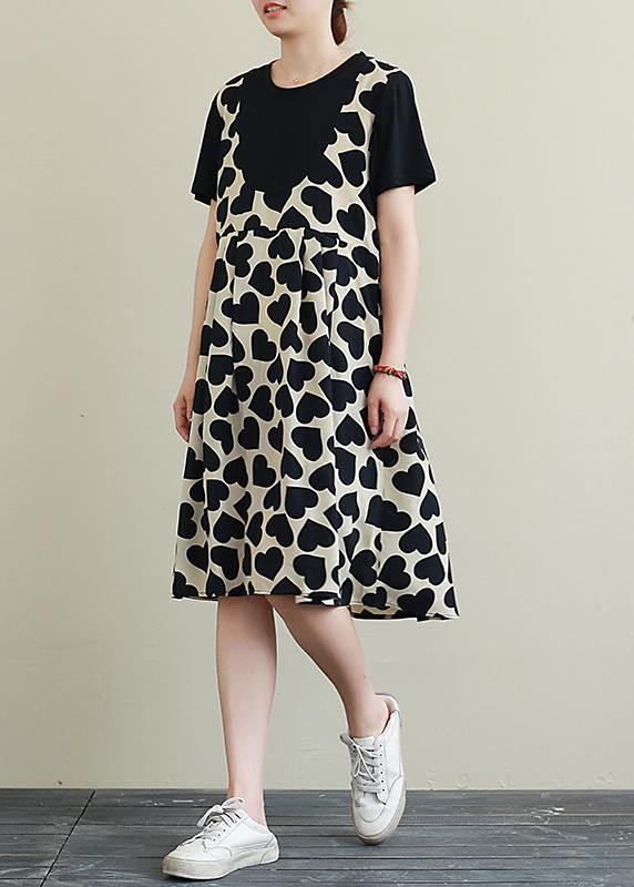 Italian O Neck Patchwork Tunics Catwalk Black Heart Print Dress