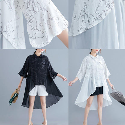 Italian O Neck Patchwork Asymmetric Chiffon Clothes for Black Print Dress Summer