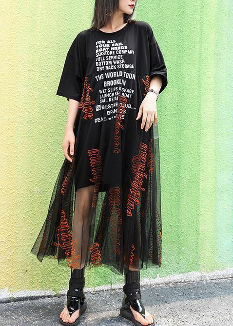 Italian O Neck Patchwork Tulle Cotton Dresses Fabrics Black Print Traveling Dresses Summer