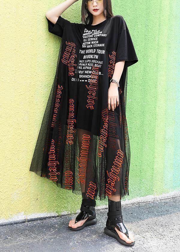 Italian O Neck Patchwork Tulle Cotton Dresses Fabrics Black Print Traveling Dresses Summer