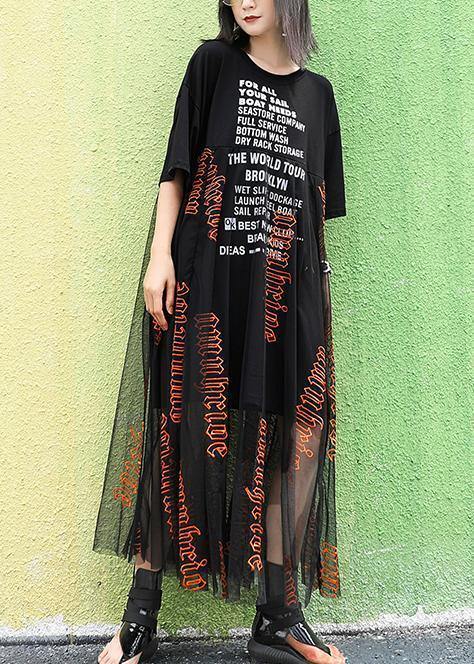 Italian O Neck Patchwork Tulle Cotton Dresses Fabrics Black Print Traveling Dresses Summer