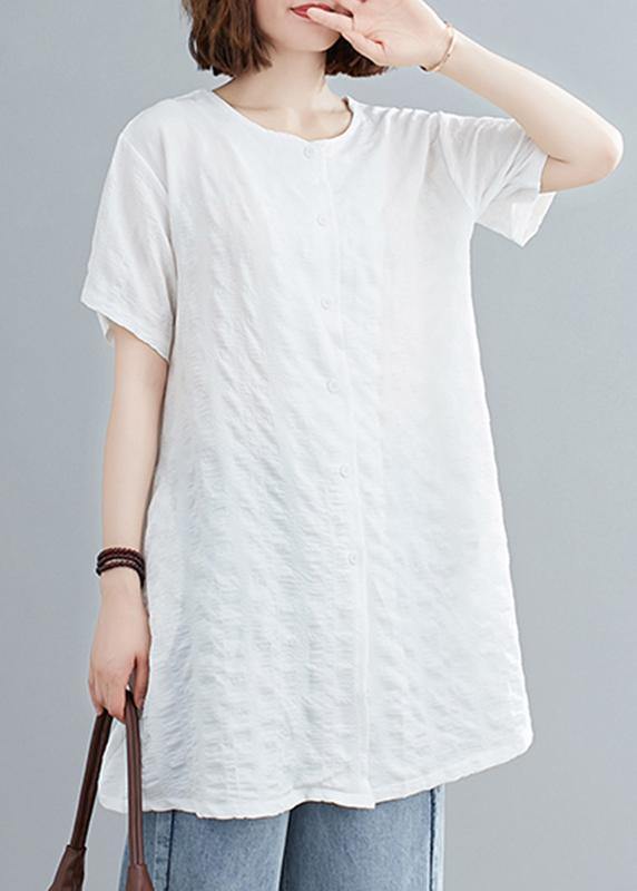 Italian O Neck Pockets Blouse Fabrics White Top