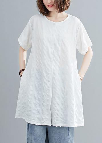 Italian O Neck Pockets Blouse Fabrics White Top