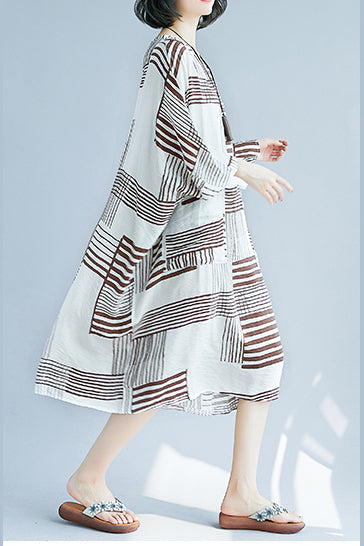 Italian O Neck Pockets Chiffon Quilting Clothes Runway Brown Oversized Dress Summer