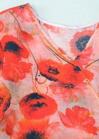 Italian Orange Print Linen Dress V Neck Patchwork Long Dress
