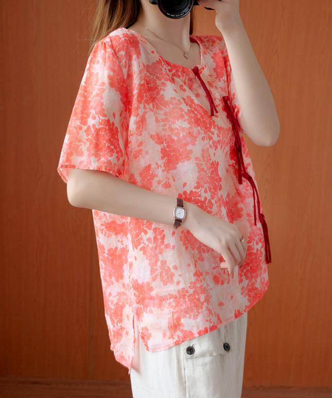 Italian Orange Red Print Top O Neck Patchwork Dresses Blouses
