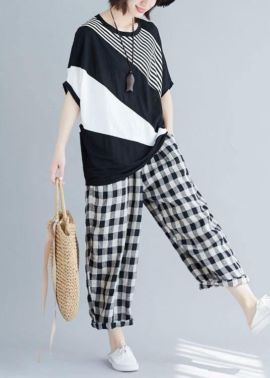 Italian Patchwork Color Cotton Long Shirts Work Black Shirt Summer