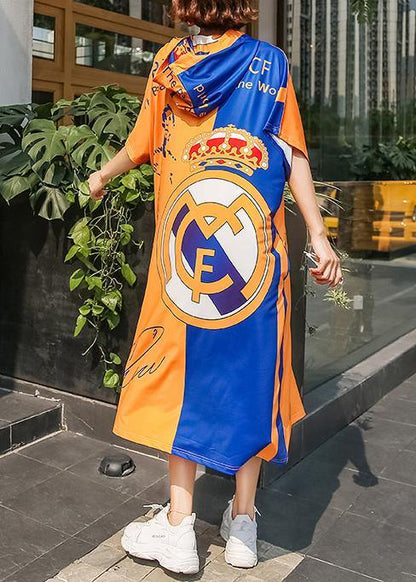 Italian Patchwork Color Cotton Quilting Dresses Hooded Pritns Dresses Summer Dresses