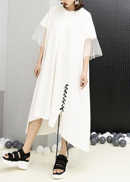 Italian Patchwork Cotton Tunics Sleeve White Maxi Dresses Summer