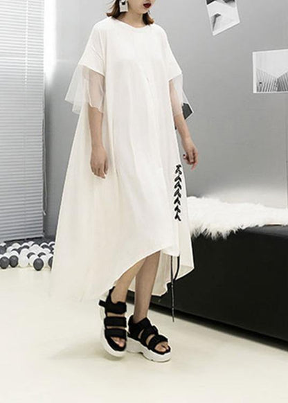 Italian Patchwork Cotton Tunics Sleeve White Maxi Dresses Summer