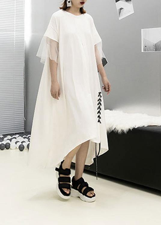 Italian Patchwork Cotton Tunics Sleeve White Maxi Dresses Summer