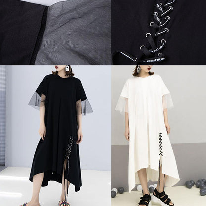 Italian Patchwork Cotton Tunics Sleeve White Maxi Dresses Summer