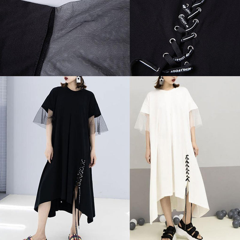 Italian Patchwork Cotton Tunics Sleeve White Maxi Dresses Summer
