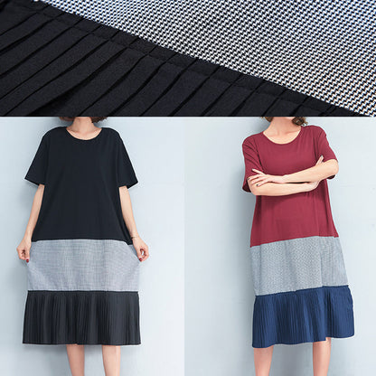 Italian Patchwork O Neck Cotton Clothes Stylish Fabrics Red Maxi Dresses Summer