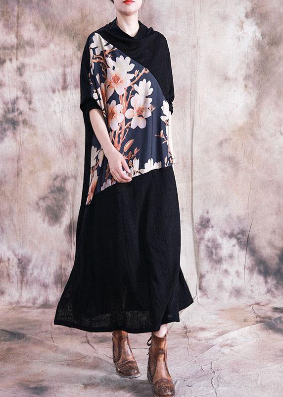 Italian Patchwork Prints Clothes Work Outfits Black Maxi Dress Fall
